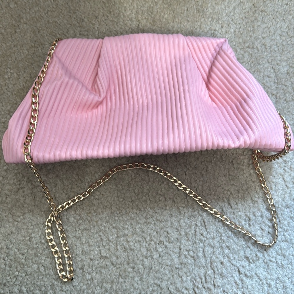 Pink clutch with gold strap - brand new never worn
